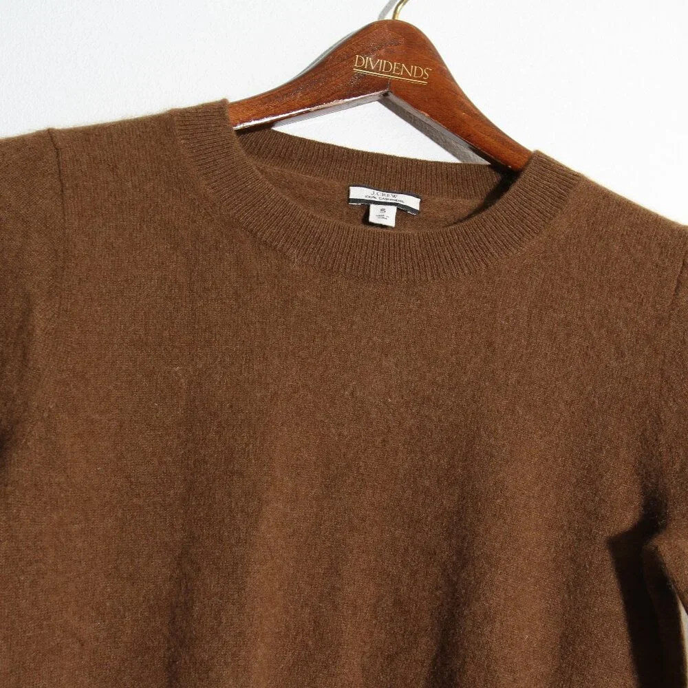 J. Crew 100% Cashmere Classic-Fit Crewneck Sweater Warm Tan Long Sleeve Sz Small